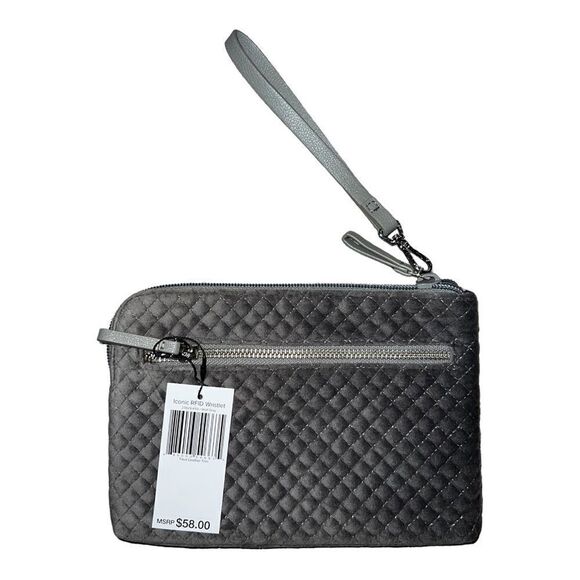 Vera Bradley Wolf Gray Iconic RFID Wristlet Embroidered Floral Velvet NWT - Picture 2 of 4